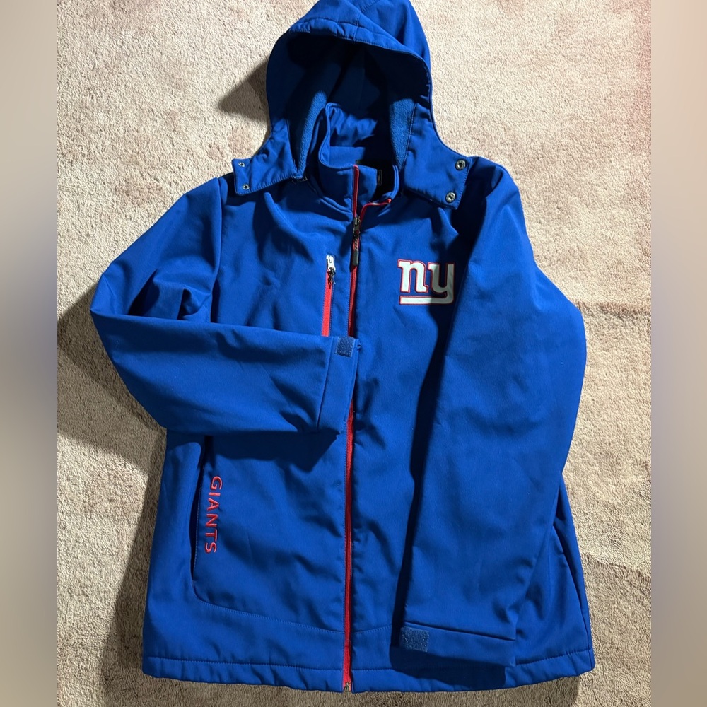 NFL New York Giants Mens Softshell Jacket Blue Hooded Full Zip Large